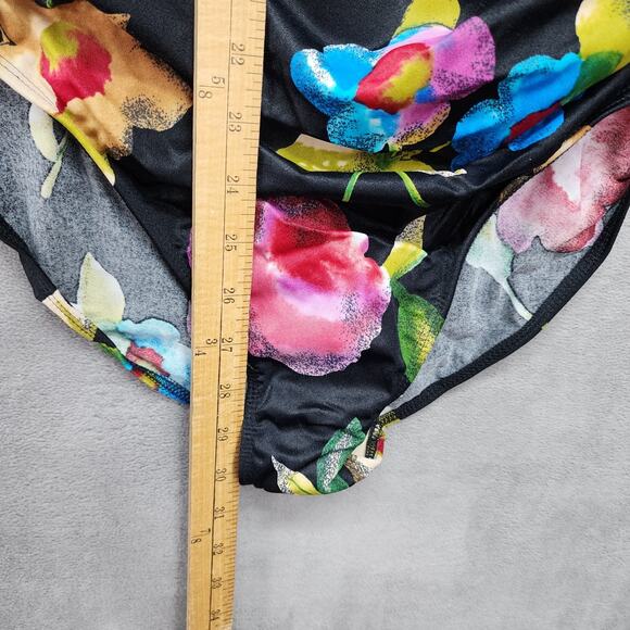 NWT Sun Streak Newport News One Piece Swimsuit 16 Black Floral Wrap Top High - Picture 10 of 10